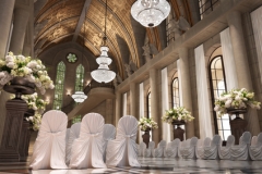 Church Cathedral wedding interior with rows of elegant chairs