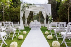 Wedding path and decorations for newlyweds. In Nature in the garden.