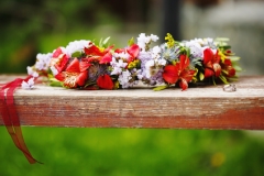Flower wreath decoration with wedding rings